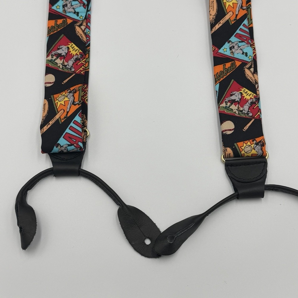 Vintage Addiction Suspenders Baseball Theme 100% Silk Made In Korea - Picture 3 of 6